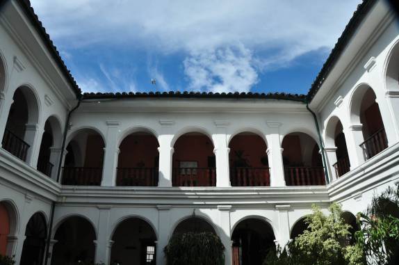 A charmosa arquitetura do nosso hotel em Popayan, na Colômbia